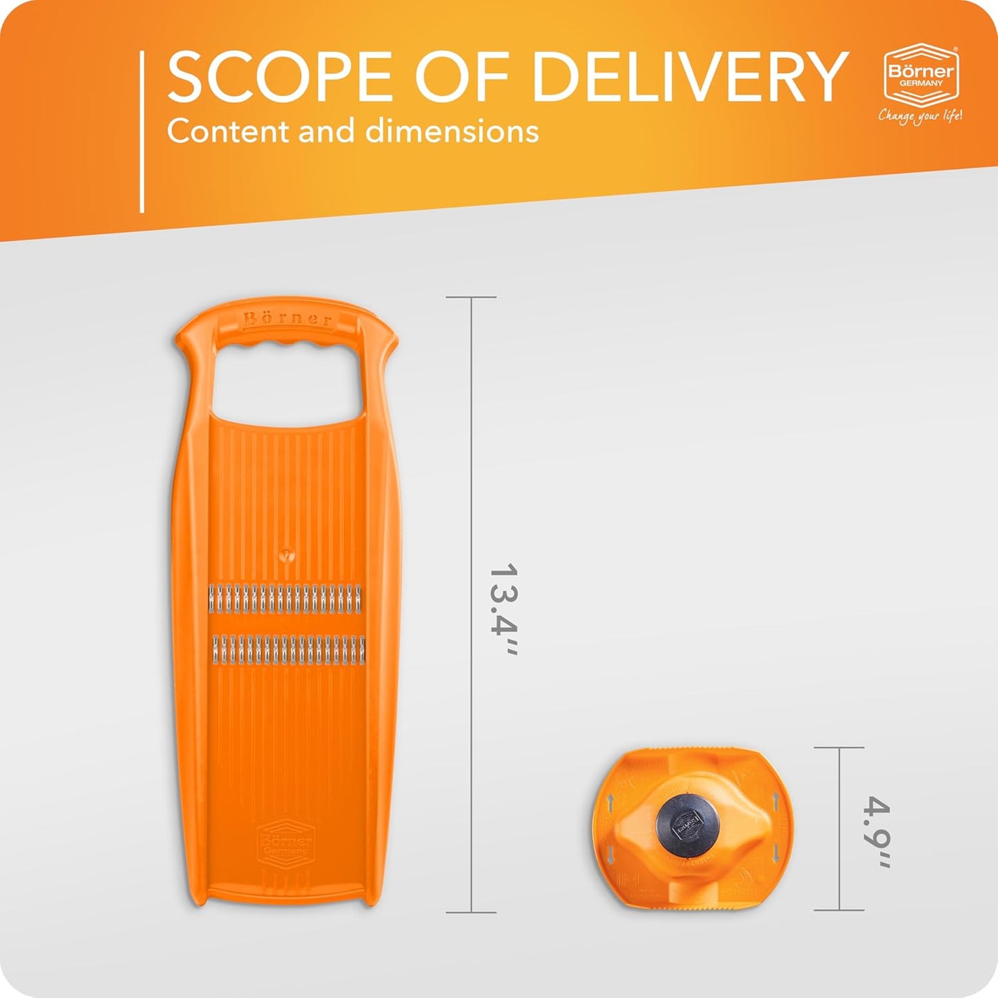 BORNER Roko PowerLine | Vegetable Grater Börner - Quality Made in Germany, Color:Orange