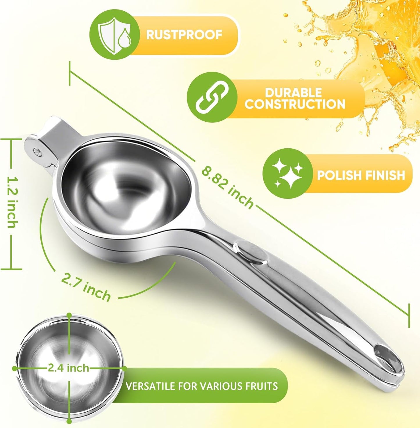 Lemon Squeezer Large, Lemon Squeezer Juicer Stainless Steel, Heavy Duty Manual Citrus Juicer Hand Press, Kitchen Tools Lime Squeezer Bar Tool, Easy to Clean Metal Lemon Hand Press
