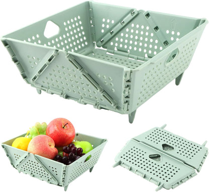 Collapsible Colander for Kitchen, Plastic Fruit Strainer Basket, Space-Saving Food Storage Drain Basket with Efficient Holes for Pasta, Vegetables, Berries Food Cleaning(COLOR:Green)