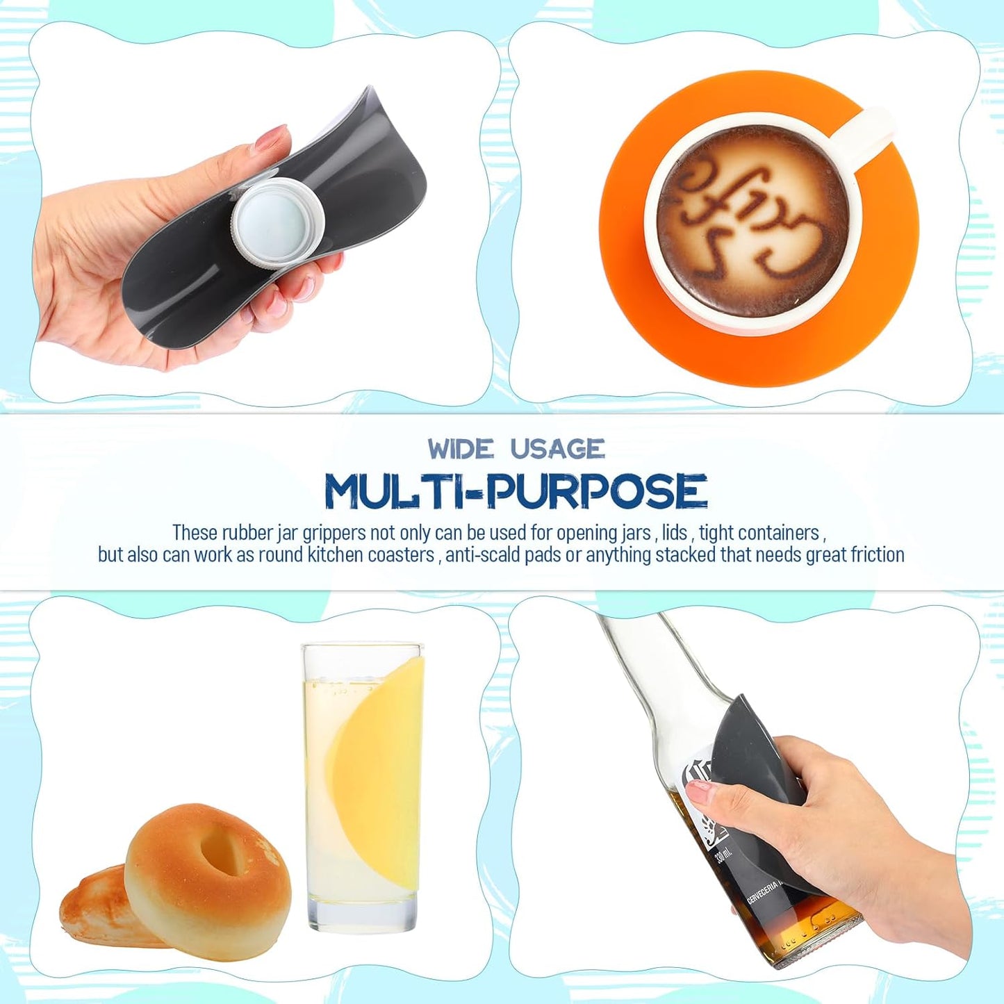 Chuangdi 8 Pcs Jar Opener Rubber Jar Gripper Pads 5'' Round Coasters Heat Insulation Pad Trivet Non Tear Multi-Purpose Bottle Lid Openers for Arthritic Weak Hands Kitchen Supplies(Bright Color)