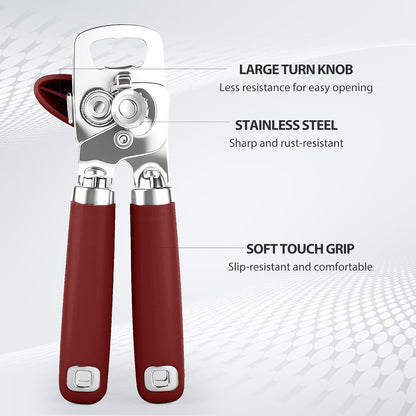 Safring Can Opener Manual, Heavy Duty Stainless Steel Smooth Edge Can Openers With Soft Touch Handle, Oversized Handheld Easy Turn Knob, Multi-Function Bottle Opener, Black