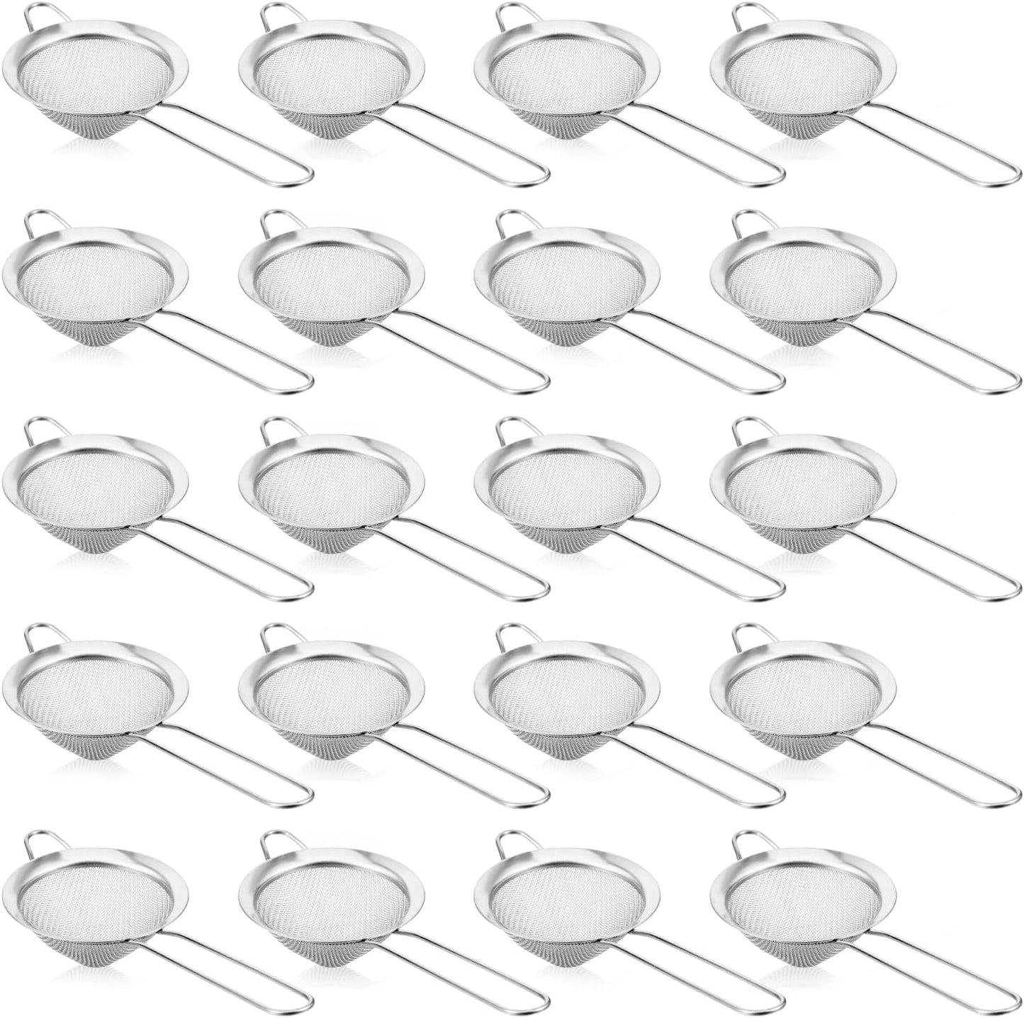 20packs Small Fine Mesh Strainer with Handle 3.3" Stainless Steel Tea Strainers Conical Hand Strainer for Kitchen Juice, Bar Cocktail, Cafe Tea, Coffee Drinks (Silver)