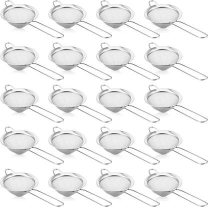 20packs Small Fine Mesh Strainer with Handle 3.3" Stainless Steel Tea Strainers Conical Hand Strainer for Kitchen Juice, Bar Cocktail, Cafe Tea, Coffee Drinks (Silver)