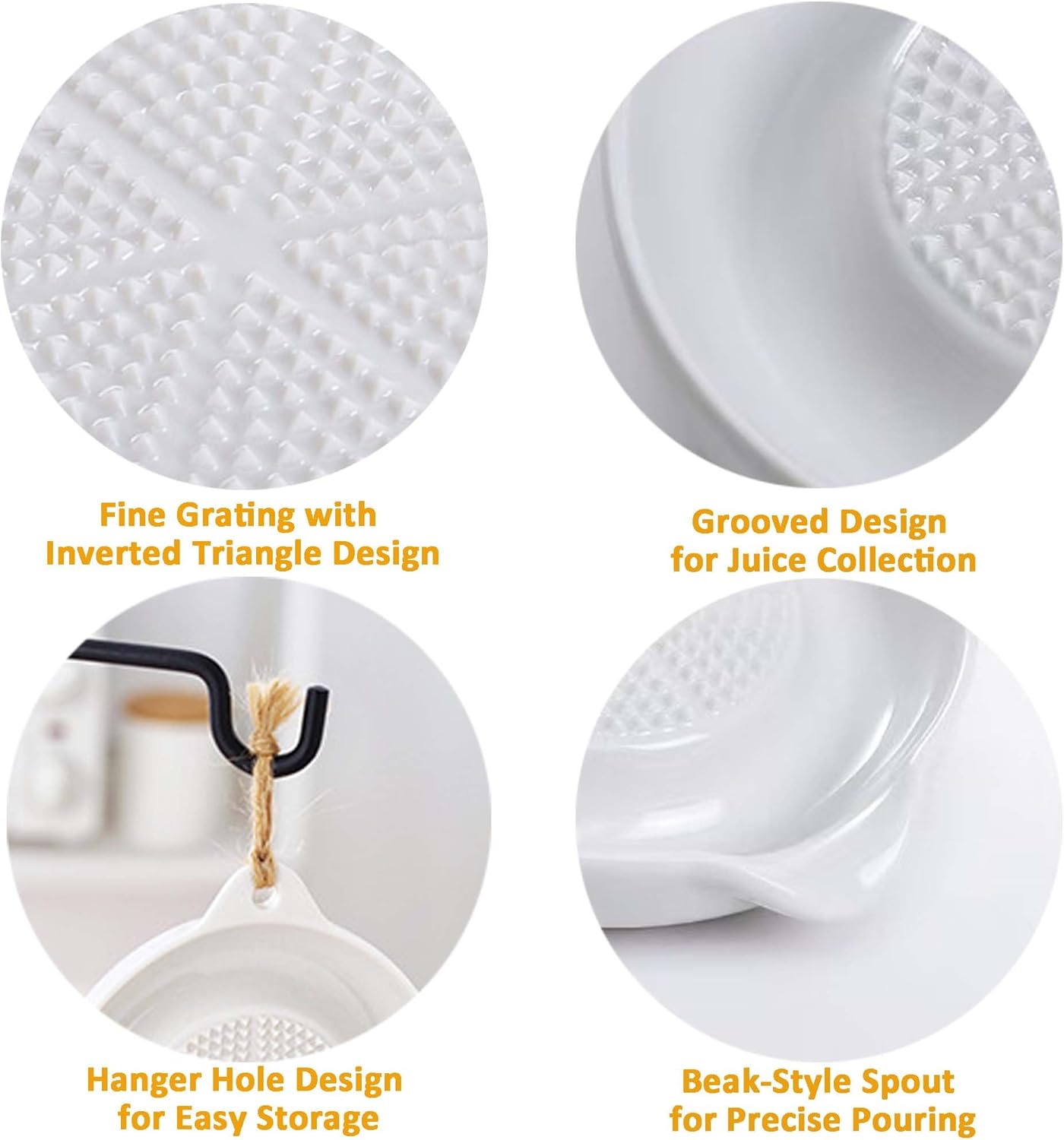 2 Pcs DelloidMaz White Ceramic Grater Plate for Ginger, Garlic, Onion, Cheese, Lemon, Chocolate, Vegetables and Fruits for Kitchen (2 Pcs, White)