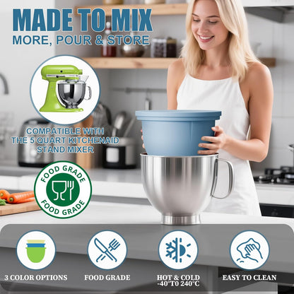 GuanQiao Silicone Bowl Liners for 5 Qt KitchenAid Mixers, 3 Liners with Lids