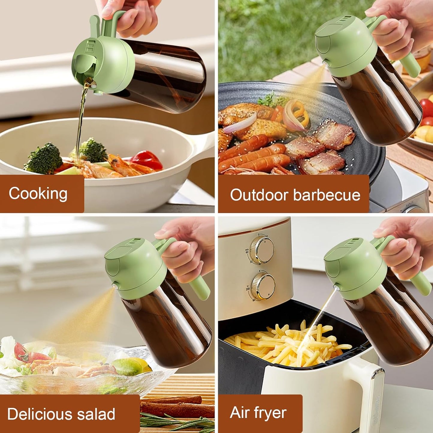 YARRAMATE 16oz/470ml Light Blocking Oil Sprayer for Cooking with Stickers, Food-Grade 2 in 1 Olive Oil Dispenser Bottle for Kitchen, Premium Dark Amber Glass Oil Bottle for Air Fryer, BBQ (Black)