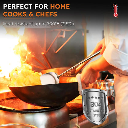 MARTE 17'' Skimmer Slotted Spoon - 304 Stainless Steel Skimmer Ladle Spider Strainer Spoon for Cooking and Frying - Long Pasta Strainer Tools Frying Spoon Kitchen Cooking Utensils Colander Spoon