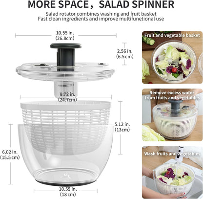 Salad Spinner Large, Fruit Washing Bowl with Strainer, Quick and Easy Use Lettuce Spinner, Fruits and Vegetables Washer, Lettuce Salad Dryer, Kitchen Essentials (6L/6.34Qt)