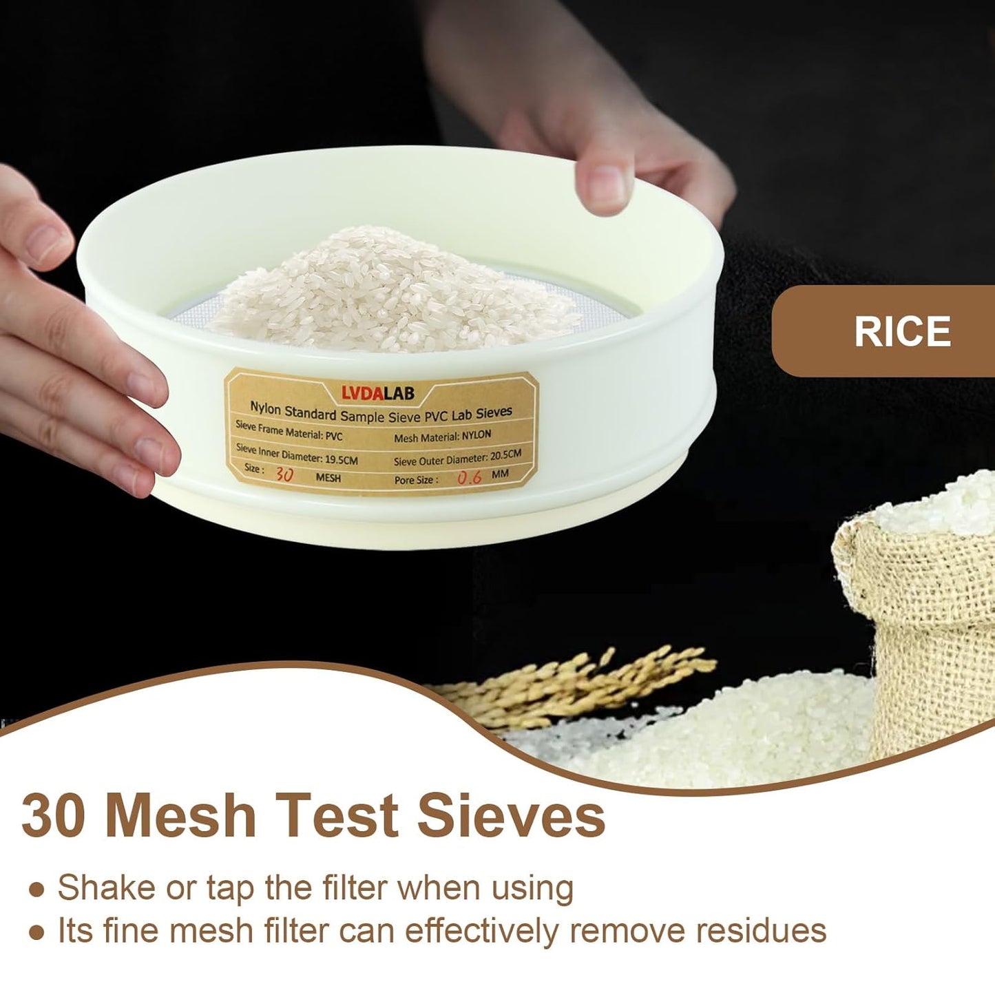 PVC Nylon Lab Sieve 80 Mesh(0.2mm), LVDALAB 7.9Inch(20cm) Diameter Sample Sifter Strainer for Industrial Lab Home