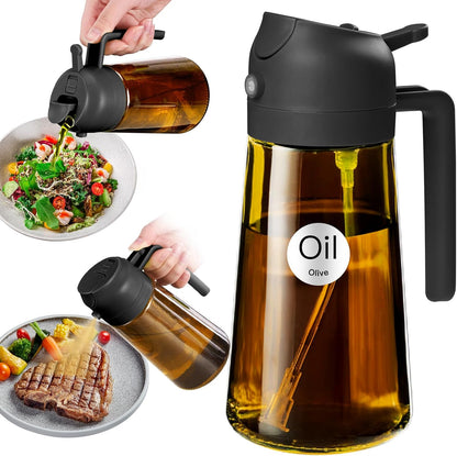 YARRAMATE 2Pcs 16oz/470ml Dark Brown Oil Sprayer for Cooking with Stickers, Food-grade Premium 2 in 1 Olive Oil Dispenser Bottle for Kitchen Gadgets, Air Fryer, Salad, Frying, BBQ (Black&OliveGreen)