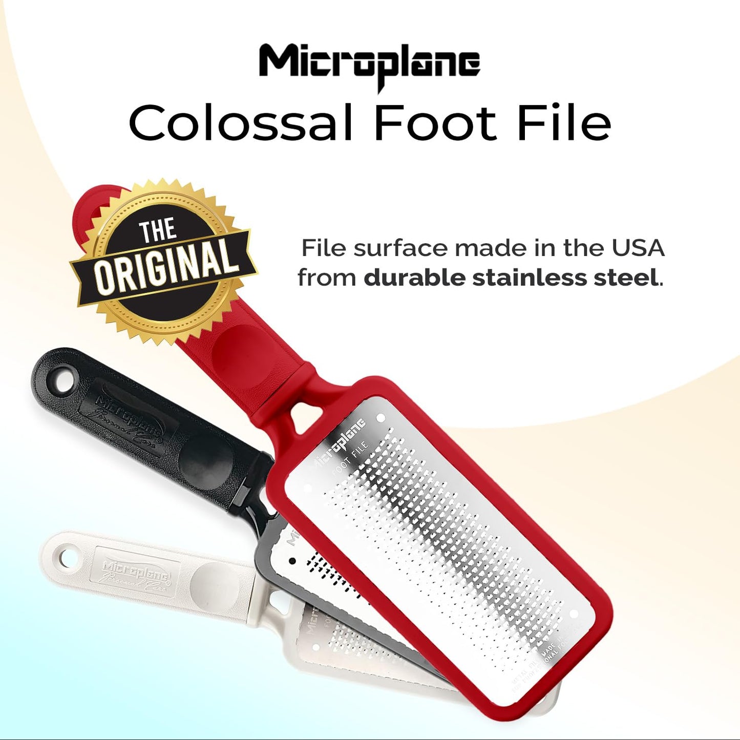 Microplane Colossal Foot File Scraper - The Original Stainless Steel Foot Rasp, Dead Skin/Callus Remover for Feet, Gentle Foot Scrubber, Pedicure Tools for Salon-Quality Foot Care, Black