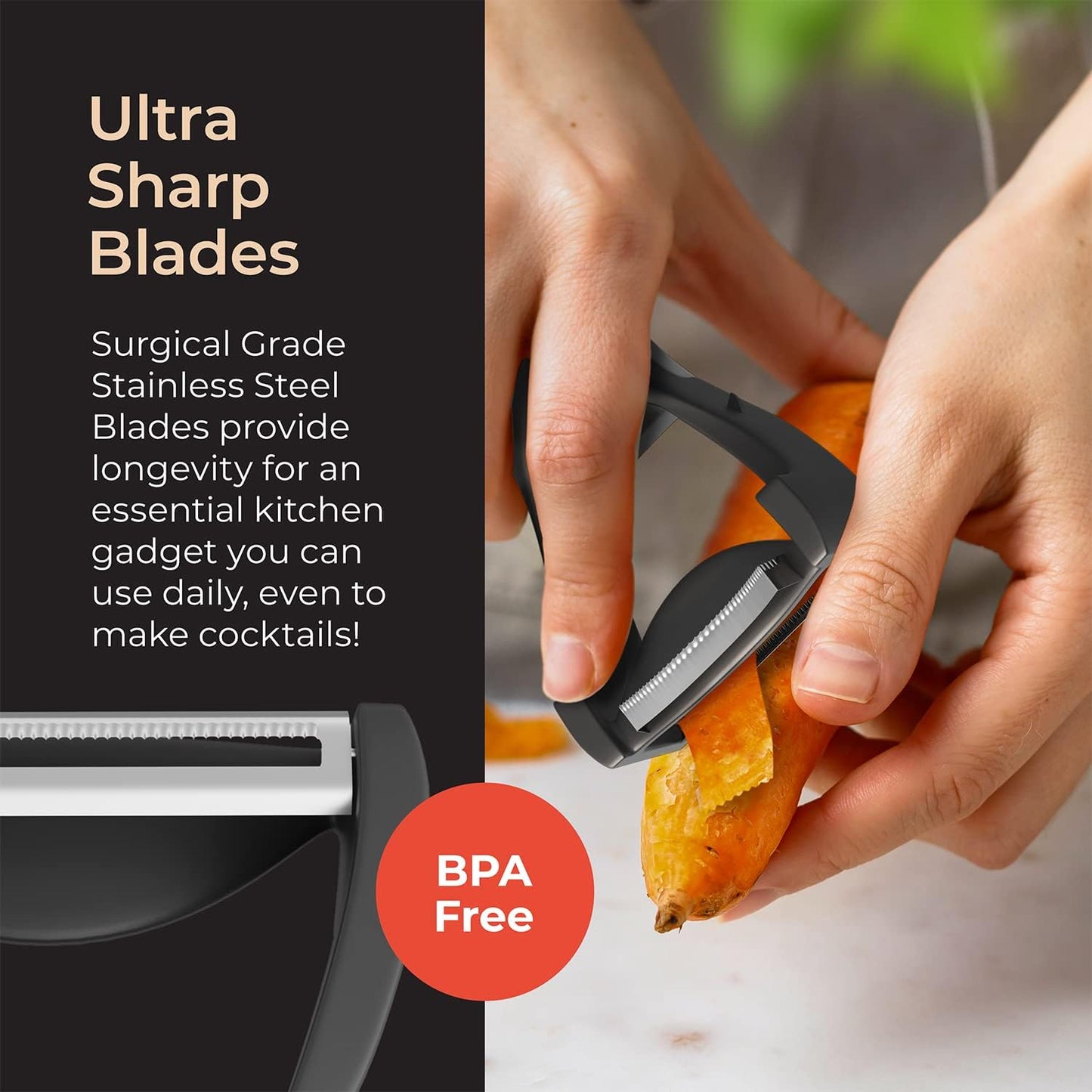 Mueller Ultra 4 in 1 Peeler Vegetable Peeler Kitchen Tool with Multiple Blades, Corn Stripper, Orange Peeler, Potato Eye Remover, Straight Blade Slicer