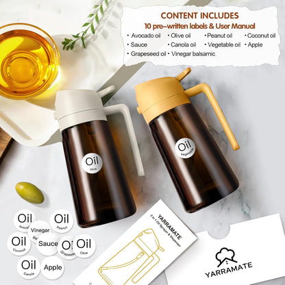 YARRAMATE 16oz/470ml Light Blocking Oil Sprayer for Cooking with Stickers, Food-Grade 2 in 1 Olive Oil Dispenser Bottle for Kitchen, Premium Dark Amber Glass Oil Bottle for Air Fryer, BBQ (Black)