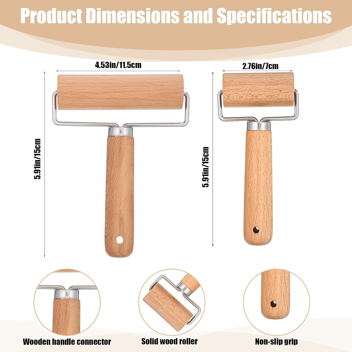 2 Pcs Wooden Rolling Pin Set, Wooden Dough Roller, Non-Stick Baker Pastry Roller, Pizza Rollers, Small Rolling Pin, Dough Baker Rollers Set for Home Kitchen Baking Cooking (2 Sizes)