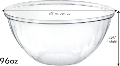 PLASTICPRO Disposable 48 Ounce Round Crystal Clear Plastic Serving Bowls With Lids, Party Snack or Salad Bowl, Chip Bowls, Snack Bowls, Candy Dish, Salad Container Pack of 2