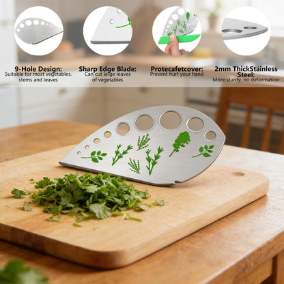 Herb Stripper, Jiaedge Green 9 holes Stainless Steel Kitchen Herbs Leaf Stripping Tool