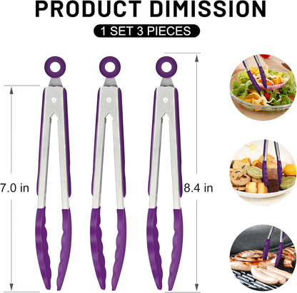 Hotec Silicone Kitchen Tongs for Cooking 9-Inch Serving Tongs with Silicone Tips, Set of 3 (Gradient Blue)