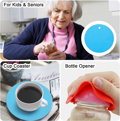 uxcell 3pcs Silicone Jar Opener Pads, 17.5cm/7" Texture Can Opener Multipurpose Round Bottle Lid Opener Non-Slip Coasters for Weak Hands Seniors Children, Orange, Blue, Gray