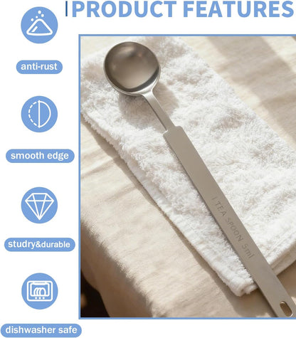 Teaspoon Measuring Spoons, 7.5mL (7.5 cc | 1/4 oz) Stainless Steel Teaspoon Scoop, Long Handle Metal Measuring Spoons for Cooking,Baking (0.25 OZ)