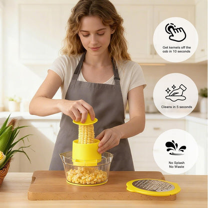 Corn Cob Stripper, 304 Stainless Steel Corn Kernel Remover with Bowl & Safety Handle – Easy Peeler for Corn on the Cob, Dishwasher Safe, Home Kitchen Gadgets