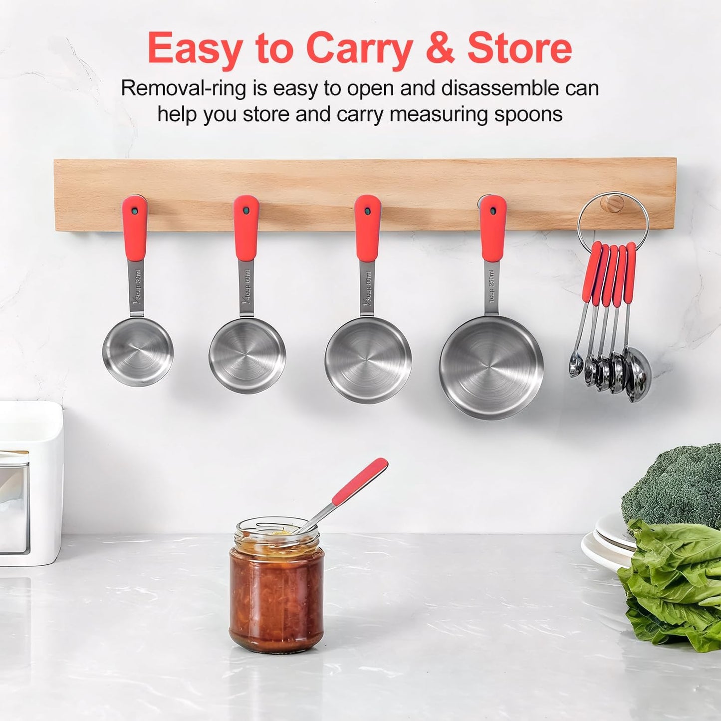 Bopei Measuring Cups and Spoons Set Stainless Steel 10 Piece for Cooking and Baking (5 Cups + 5 Spoons, Colorful Handles)