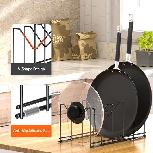 HzTinT 3 Pack Pot Lid Organizer for Cabinet, Stainless Steel Pot Lid Rack with Anti-slip Pad, Lid Holder for Pans Pots, Bakeware, Plates, Cookie Sheets, Trays, Dish, Cutting Boards, Silver