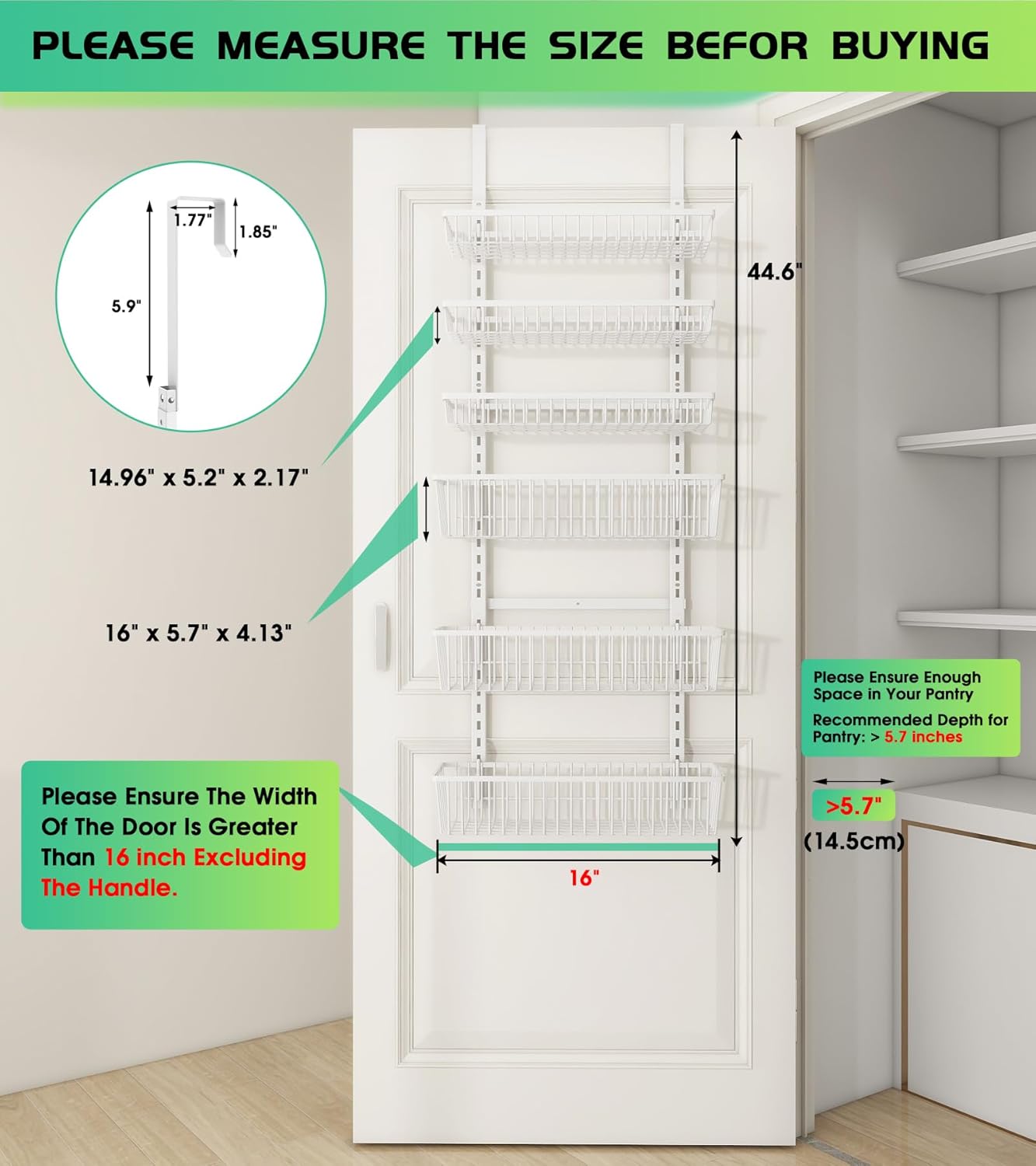 Mefirt White 9-Tier Over The Door Pantry Organizer, Pantry Organization and Storage, Deep Baskets Hanging Heavy-Duty Metal, Wall Spice Rack Seasoning Shelves for Home & Kitchen, Laundry Room Bathroom