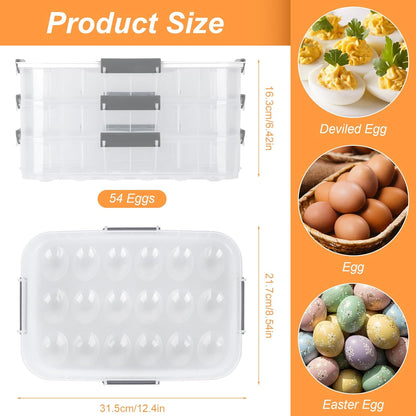 2-Layer Deviled Egg Containers with Lid, 36 Slots Refrigerator fridge organizers and storage egg cartons with Handle for Easter, with Slicer Kitchen Tongs Piping Decorating Kit