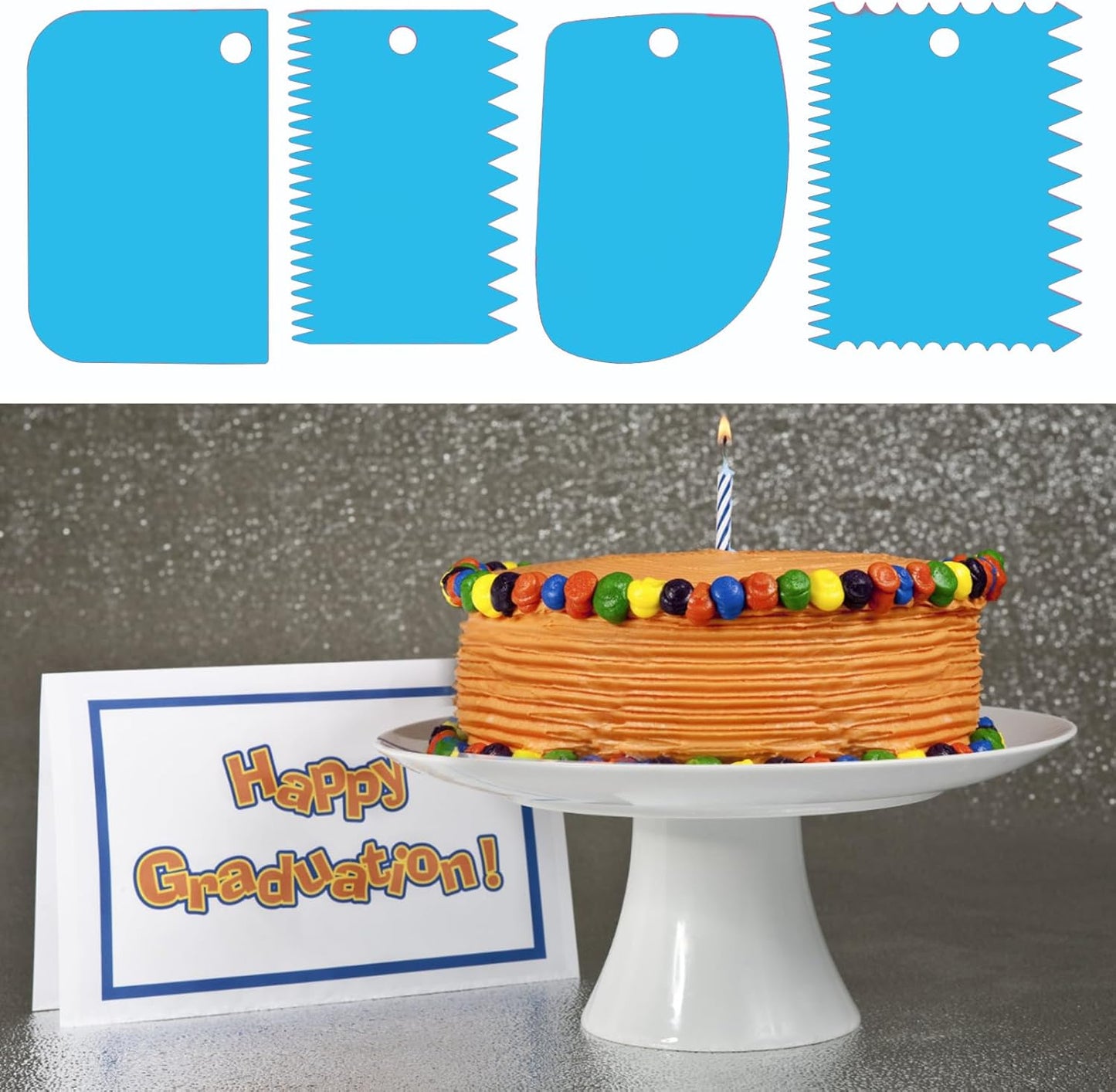 Cake Scraper, Cake Smoother Scraper Set, Dough Scraper Icing Scraper Polisher Tool, Cake Decorating Comb, Icing Smoother Plastic Sawtooth Cake Icing Kitchen Baking Cake Edge (Red)