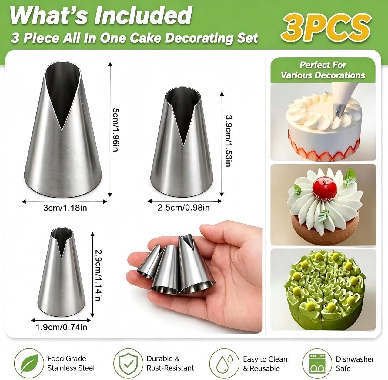 8 Pcs Rose Flower Piping Tips Set,Petal Icing Tips,PipingRose Nozzle,Stainless Steel Cake Decorating Pastry Tools, for CakeDecorating,with A Cleaning Brush (Rose-8pcs)