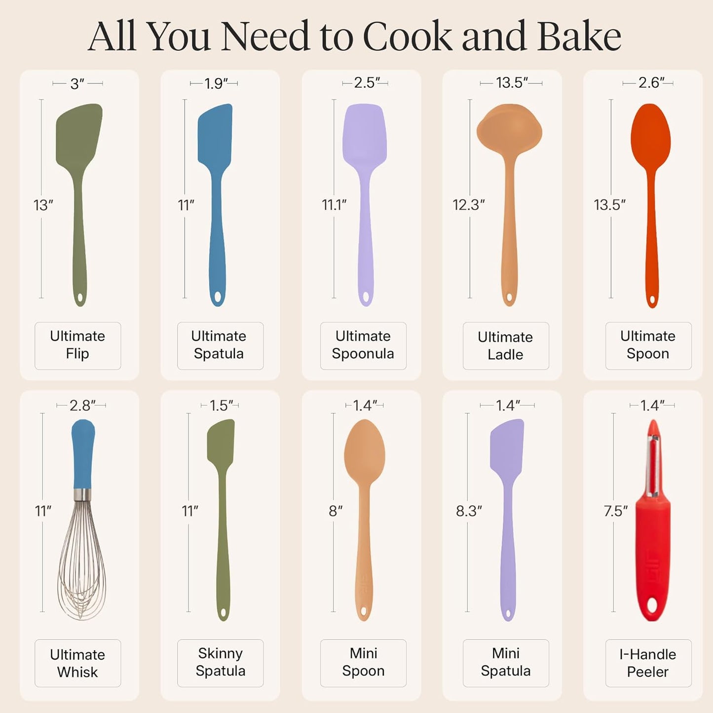 GIR: Get It Right 5-Piece Silicone Ultimate Kitchen Utensils Set - Ladle, Spatula, Flip, Spoon & Spoonula - Non-Toxic Cooking Utensils for Nonstick Cookware, Cooking and Baking - Black