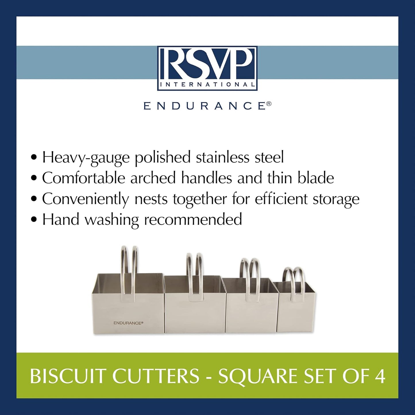 RSVP International Endurance Round Biscuit Cutters - Stainless Steel, Set of 4 | Nest for Easy Storage | For Cutting Thick or Thin Dough | Professional | High Handle Arch