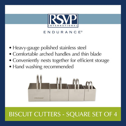 RSVP International Endurance Round Biscuit Cutters - Stainless Steel, Set of 4 | Nest for Easy Storage | For Cutting Thick or Thin Dough | Professional | High Handle Arch