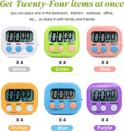 6 Pack Multi-Function Electronic Timer - Kitchen Timer,Magnetic Digital Timers,Big LCD Display, ON/Off Switch,Extensively Use in Cooking,Gym, Meeting, Classroom,Kitchen,Study,Work,Outdoor Activities