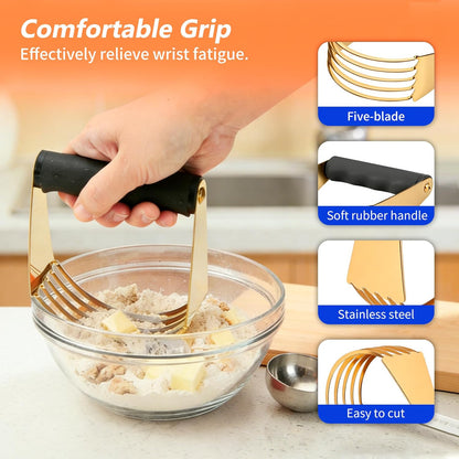 SmileCat Stainless Steel Dough Blender, Dishwasher-Safe Pastry Cutter, Biscuit Cutter, Butter Cutter for Baking. Gold