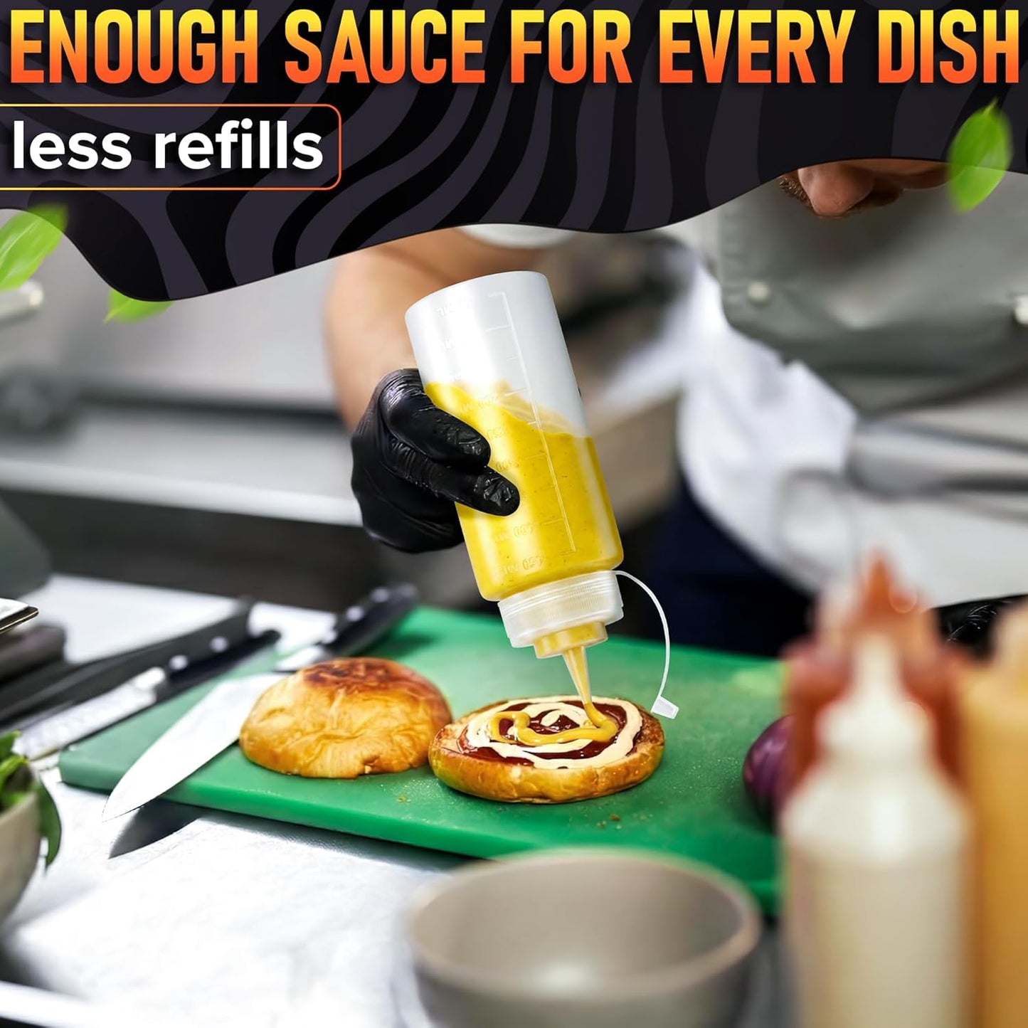 Set of 6 Inverted Condiment Squeeze Bottles 16 oz – Upgraded Design with Added Sealing Gaskets, Self-Closing Valve, Easy-to-Fill Clear Bottles for Sauces, Dressings, Ketchup, Mustard for Everyday Use