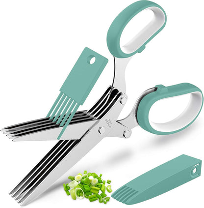 Fun Unique Kitchen Gadgets: Herb Scissors Set - Updated 2026 Cool Kitchen Tools for Cutting Fresh Garden Herbs - Sharp 5-Blade Shears with Cover, Anti-Rust Stainless Steel, Dishwasher Safe (Blue)