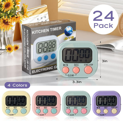 Weewooday 24 Pcs Digital Kitchen Timer Magnetic Timer Bulk On/Off Switch Minute Second Count up Countdown Loud Alarm for Exercise Cook Baking (Black,White)