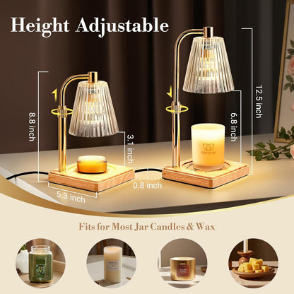 Marycele Candle Warmer Lamp with Timer & Dimmer - Mothers Day Gifts for Women Mom Her, Aesthetic Office Home Decor, Adjustable Height Wax Melter for Candle Jar & 3-Wick Candles (2 Bulbs Included)