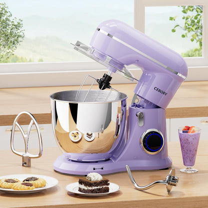 CEBORY 3-IN-1 Electric Stand Mixer, 6.5QT Bowl 660W 10-Speed Kitchen Mixer, Household Food Mixers include Dough Hook, Beater and Whisk, Bread Cake Mixer for Baking and Most Home Cooks, Pink
