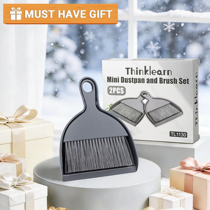 THINKLEARN 2PCS Small Broom and Dustpan Set, Mini Dust Pan and Brush, Hand Whisk for Pets, Kids, Desk, Home, Camping, Green Cleaning Supplies