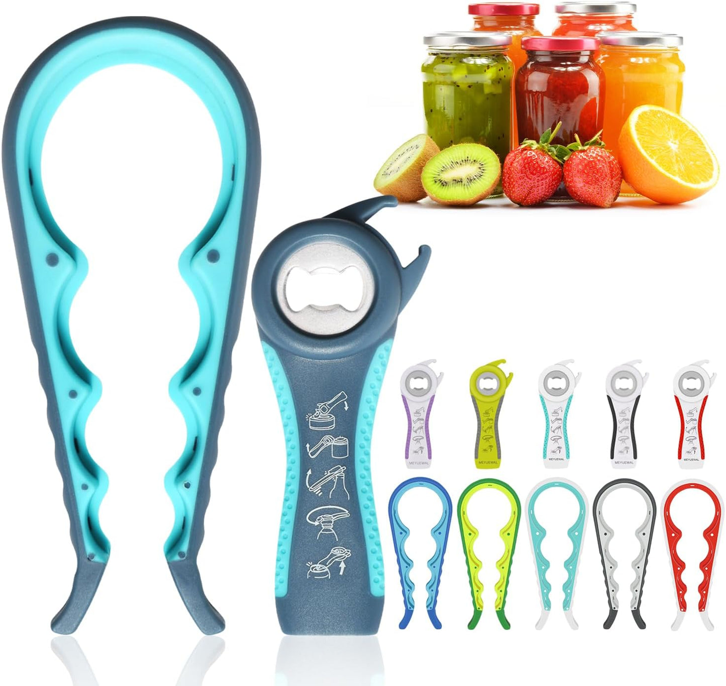 Jar Opener, 5 in 1 Multi Function Can Opener Bottle Opener Kit with Silicone Handle Easy to Use for Children, Elderly and Arthritis Sufferers (Apple Red）