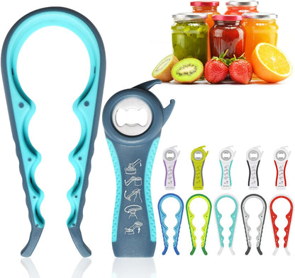 Jar Opener, 5 in 1 Multi Function Can Opener Bottle Opener Kit with Silicone Handle Easy to Use for Children, Elderly and Arthritis Sufferers (Apple Red）
