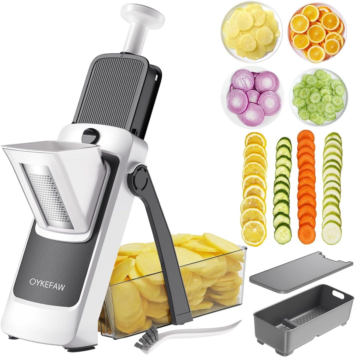 Mandoline Slicer for Kitchen, 6 in 1 Vegetable slicer, Potato Slicer with Thickness Adjuster,Faster Kitchen Slicer for Meal Prep (just Slice, With Peeler/Cleaning Brush, Mandolin)