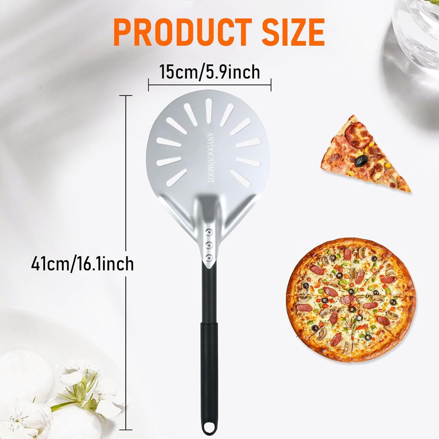 Perforated Pizza Peels 6 INCH pizza spatula paddle Long Handle Metal Pizza Spatula for Indoor and Outdoor (6 Inch)