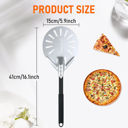 Perforated Pizza Peels 6 INCH pizza spatula paddle Long Handle Metal Pizza Spatula for Indoor and Outdoor (6 Inch)