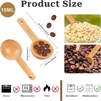 4 Pack Wooden Scoops for Canisters,15ml Small Coffee Scoop in Beech Wood Coffee Measure Scoop Set Wooden Tablespoon Ground Coffee Scoop Home Kitchen Accessories for Measuring Coffee Beans,Tea,Sugar