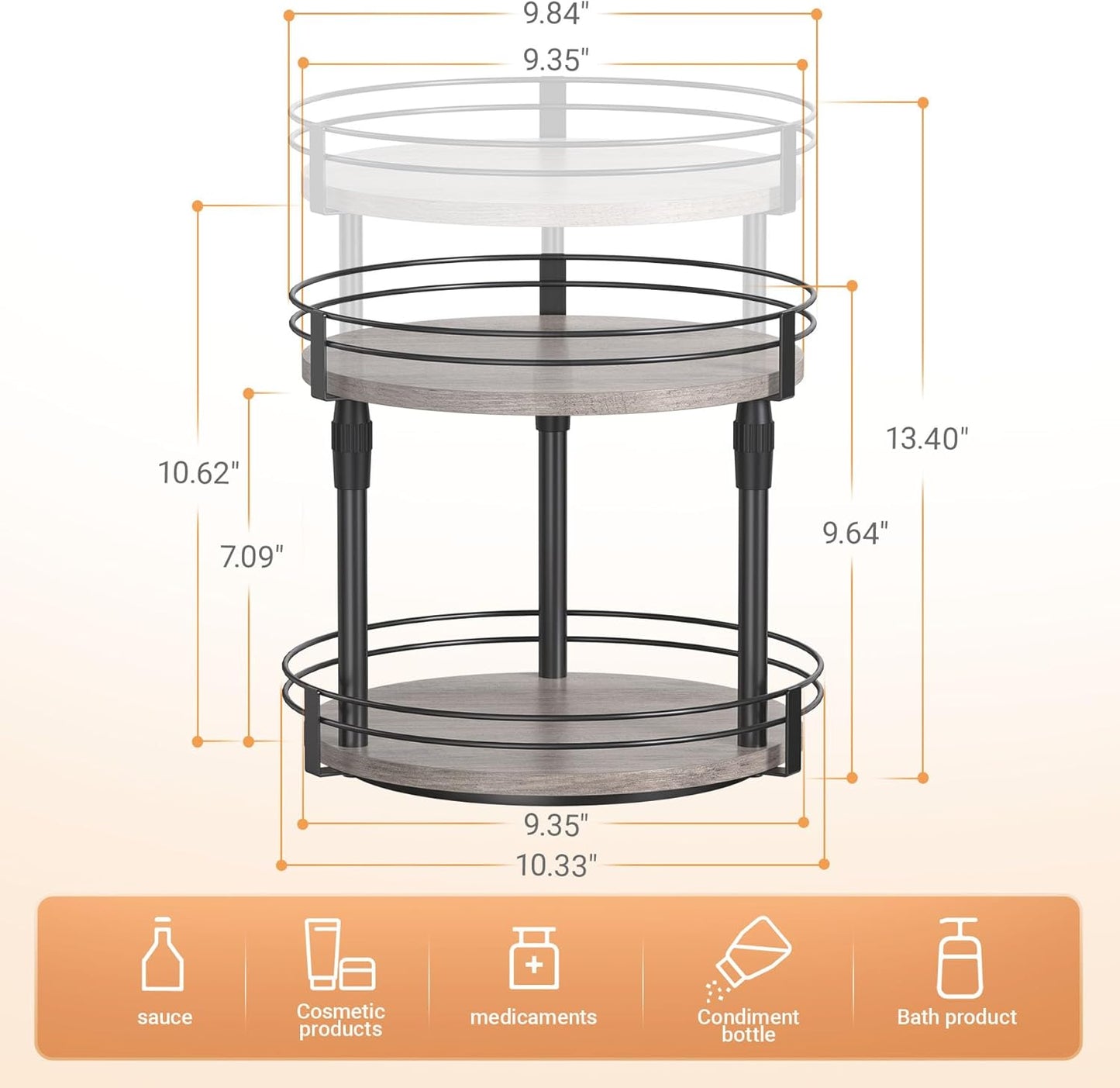 Across-Star Lazy-Susan-Organizer-Spice-Rack, Rotating Spice Organizer For Cabinet Pantry, Seasoning Holder Spice Shelf With Adjustable Height, Kitchen Counter Shelf Countertop Organizer