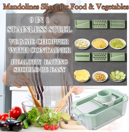 GEHEN Kitchen Pro-Series 9-in-1, 6 Blade Vegetable Chopper, Mandoline Slicer, Food Chopper with Container, 5 Quarts Filter Storage basket, Onion rings, Fruit Slicer, Kitchen Gadgets & Accessories