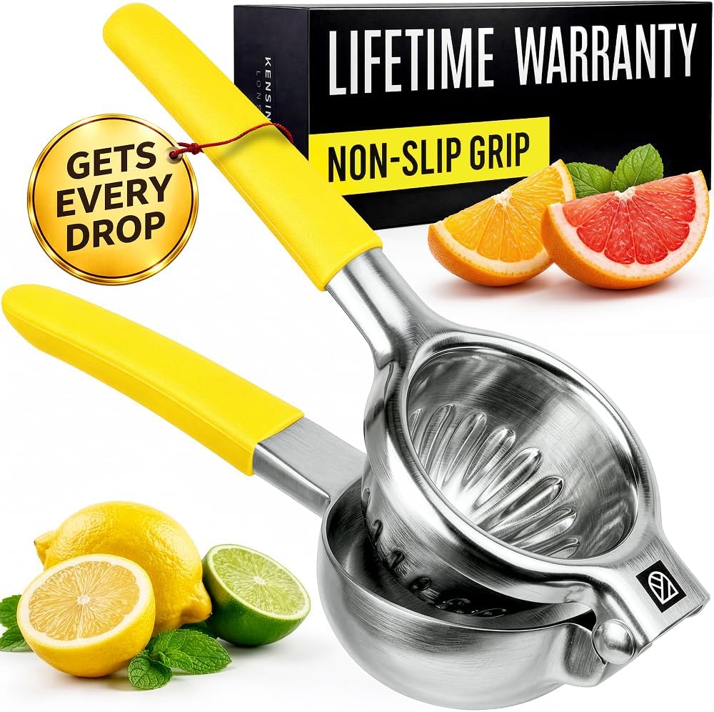Large Lemon Squeezer Stainless Steel Press - Non-Slip Grip, Heavy Duty, Manual Design - Effortless Pro-Grade Lemon, Lime, Orange, and Citrus Fruit Hand Held Lemon Juicer Squeezer - No Seeds, Max Juice
